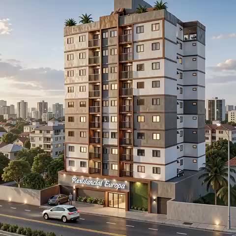 Fachada do Residencial Europa, vista externa em um dia claro